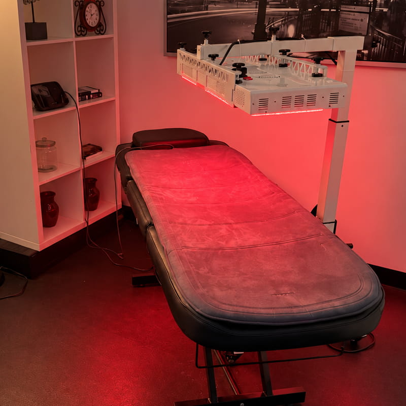 Red light therapy in our Houston fitness recovery room