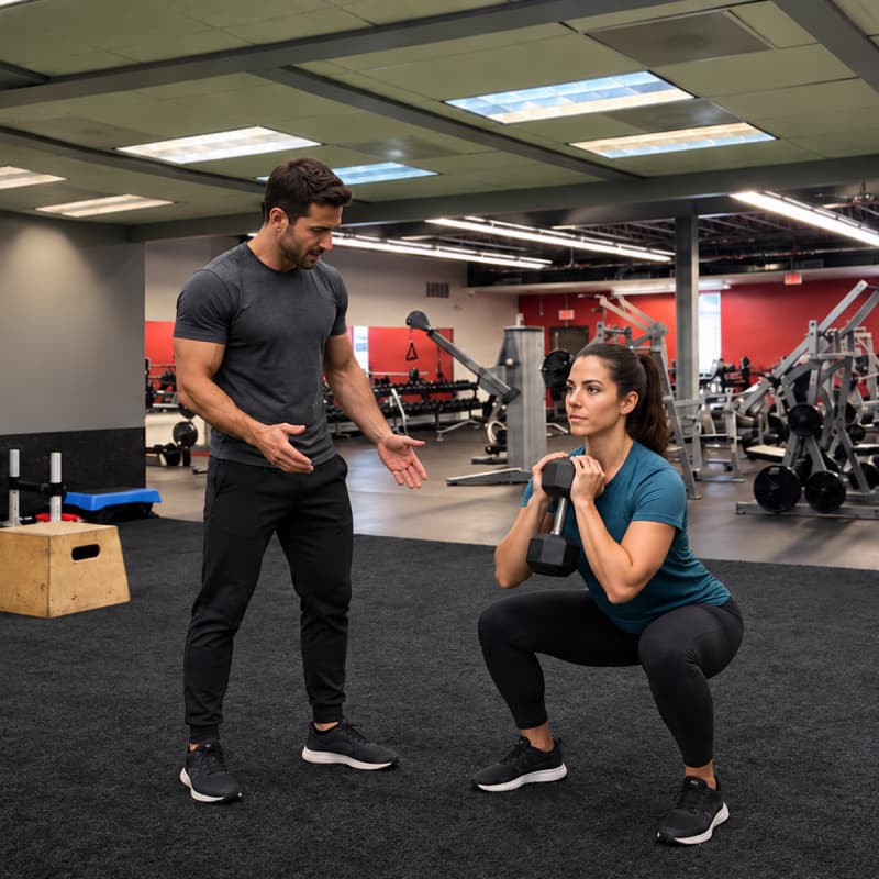 Personal training with man and woman in our Houston gym