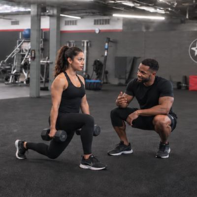 Male personal trainer training female client